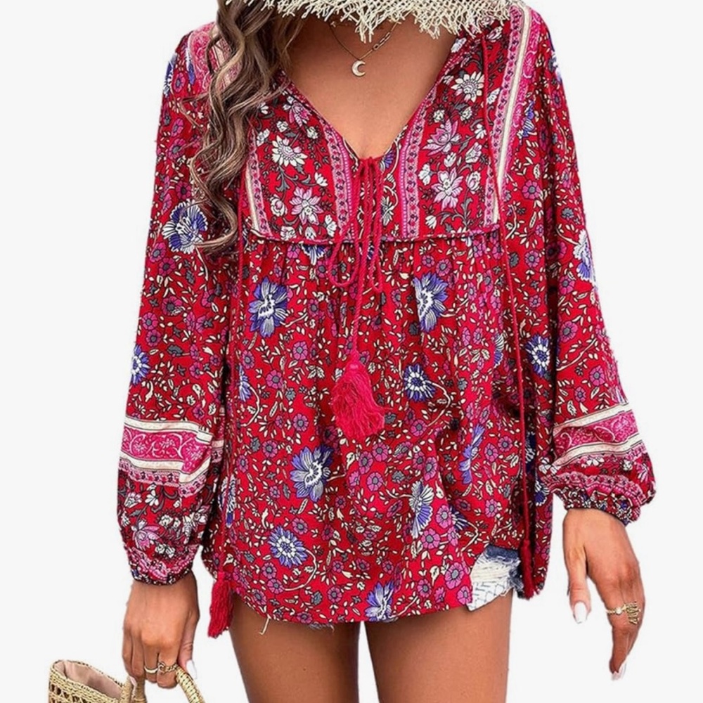 Floral Red Bohemian Blouse